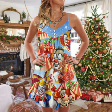Clown Happy Snow Christmas Flowers - V-neck Sleeveless Cami Dress - Owl Ohh - Owl Ohh