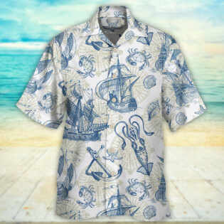 Ocean Life Vintage Sailboat Sea Monster Geographical Maps - Hawaiian Shirt - Owl Ohh - Owl Ohh