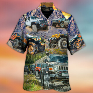 Jeep In The Mountain Sunset Vintage Art Style - Hawaiian Shirt - Owl Ohh - Owl Ohh