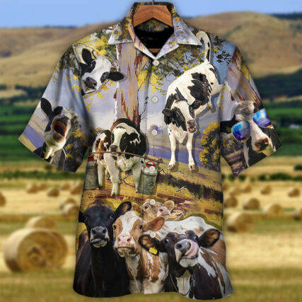 Cow Dancing In The Australian Landscape Funny Art Style - Hawaiian Shirt - Owl Ohh for men and women, kids - Owl Ohh