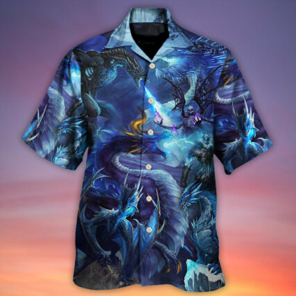 Dragon Blue Skull Fire Lightning Art Style - Hawaiian Shirt - Owl Ohh - Owl Ohh