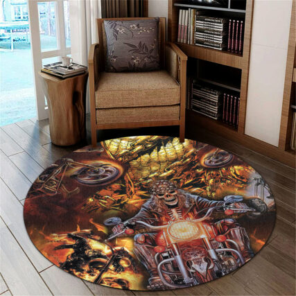 Skull Motorcycle Racing Fast Fire - Round Mat - Owl Ohh - Owl Ohh