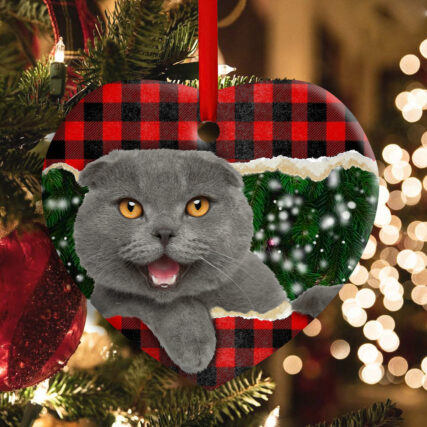 Christmas Cat Happy Meowy Xmas - Heart Ornament - Owl Ohh - Owl Ohh