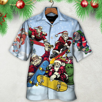 Christmas Santa Skateboard Snow Day - Hawaiian Shirt - Owl Ohh - Owl Ohh