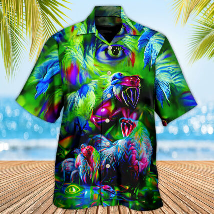 Chicken A Crowing Rooster Funny Neon - Hawaiian Shirt - Owl Ohh - Owl Ohh