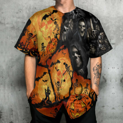 Skull Pumpkin Scary Halloween - Baseball Jersey - Owl Ohh - Owl Ohh