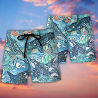 Shark Jumping In The Ocean Stained Glass - Beach Short - Owl Ohh - Owl Ohh