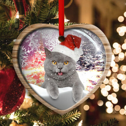 Christmas Cat Snowy Day - Heart Ornament - Owl Ohh - Owl Ohh