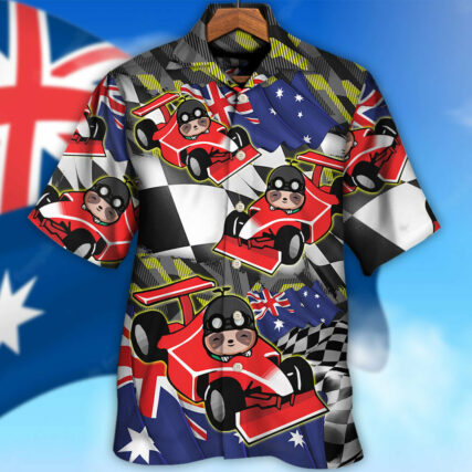 Sloth Racing Formula One Car Racing Australian Vibe - Hawaiian Shirt - Owl Ohh for men and women, kids - Owl Ohh