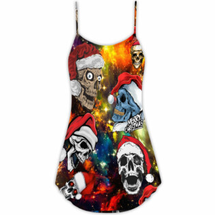 Christmas Love Skull With Santa Hat - V-neck Sleeveless Cami Dress - Owl Ohh - Owl Ohh