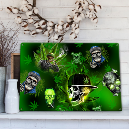 Skull Let's Get High Green - Metal Sign - Owl Ohh - Owl Ohh