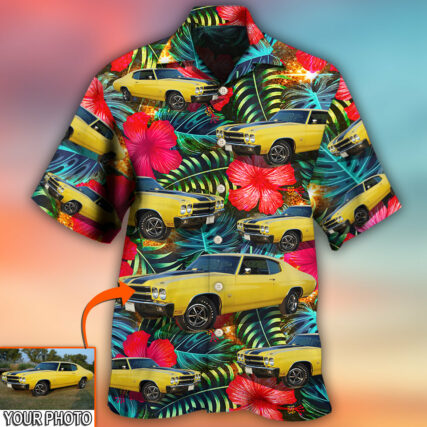 Car Chevelle Car Cool Tropical Flower Custom Photo - Hawaiian Shirt - Owl Ohh - Owl Ohh