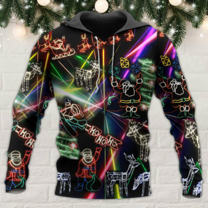 Christmas Tree Neon Art And Snowman - Hoodie - Owl Ohh - Owl Ohh