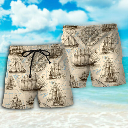 Sailing Vintage Pirate Map - Beach Short - Owl Ohh - Owl Ohh