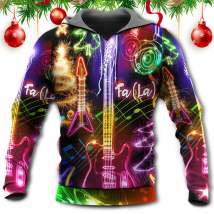 Christmas Guitar Tree Happy Glow Light Style - Hoodie - Owl Ohh - Owl Ohh
