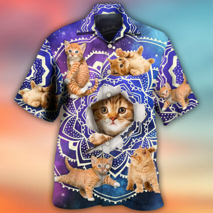 Cat Tabby Cat Yoga Galaxy Yoga Pose Funny - Hawaiian Shirt - Owl Ohh - Owl Ohh