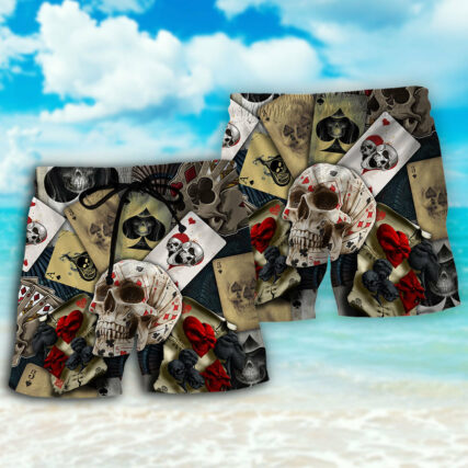 Skull Gambling Card Retro Art - Beach Short - Owl Ohh - Owl Ohh