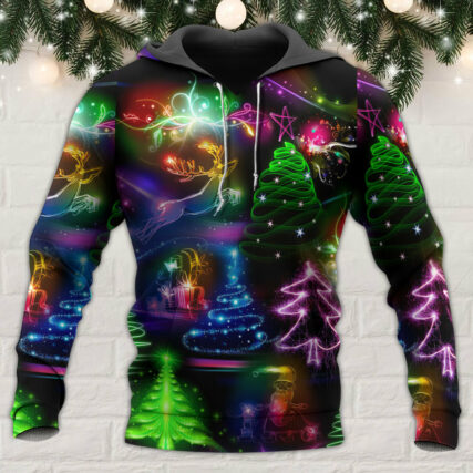 Christmas Neon Art Christmas Tree And Snowman - Hoodie - Owl Ohh - Owl Ohh