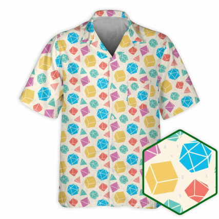 DnD Dice Polygonal Pattern - Hawaiian Shirt - Owl Ohh - Owl Ohh