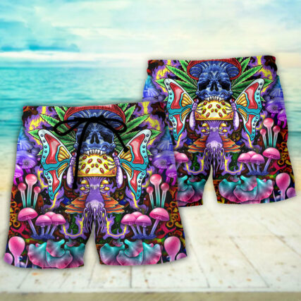 Hippie Mushroom And Skull Art - Beach Short - Owl Ohh - Owl Ohh