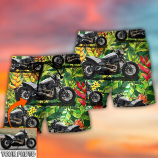 Motorcycle Cool Style Tropical Flower Custom Photo - Beach Short - Owl Ohh - Owl Ohh