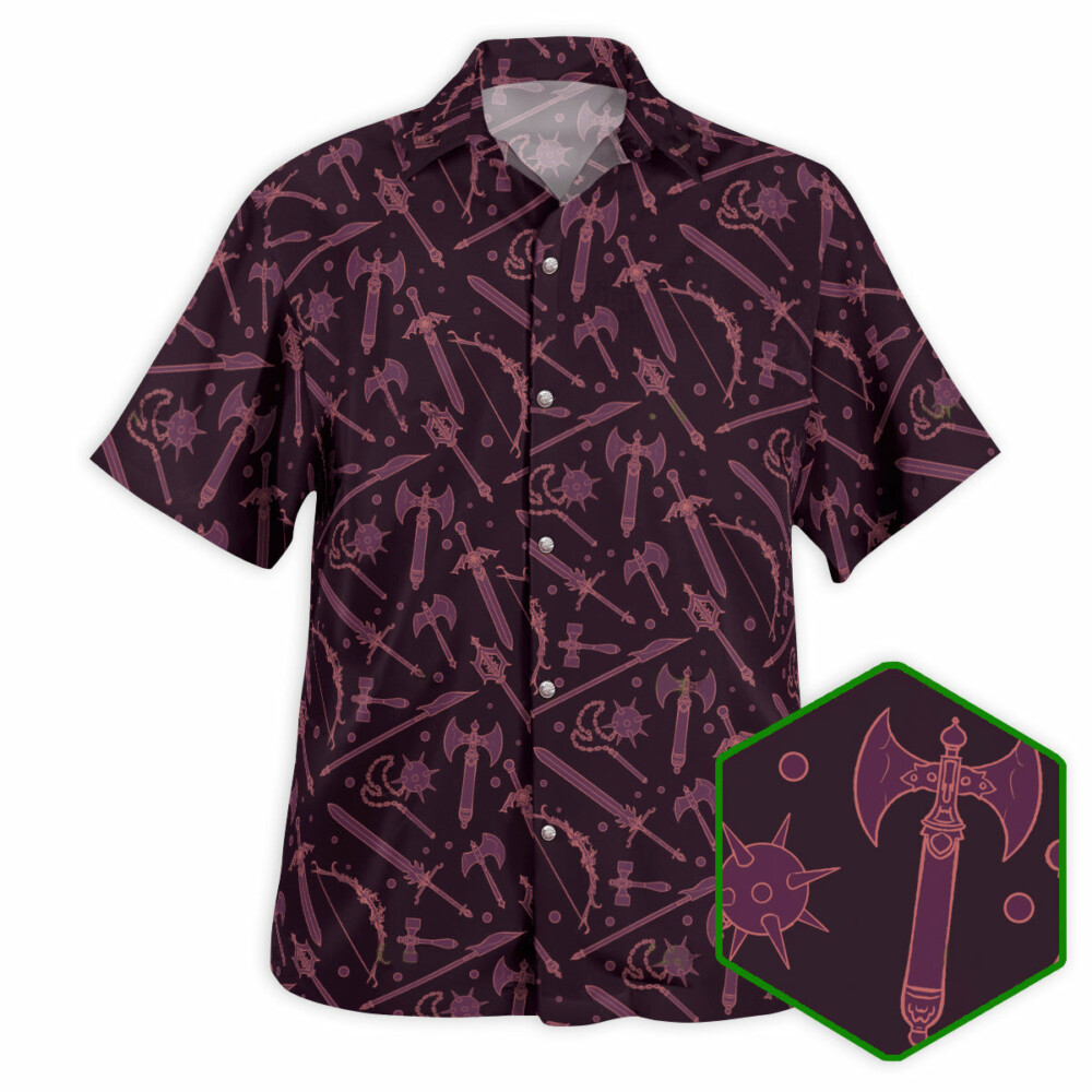 DnD Medieval Weapons Pattern - Hawaiian Shirt - Owl Ohh - Owl Ohh