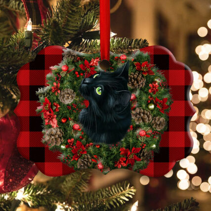 Christmas Black Cat Meowy Catmas - Horizontal Ornament - Owl Ohh - Owl Ohh