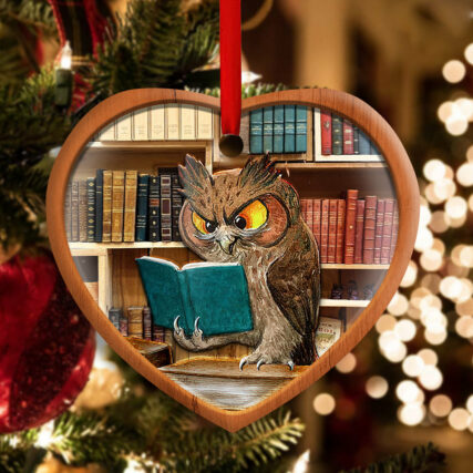 Christmas Funny Owl Lover Book Library Wood Texture Decor Tree Hanging - Heart Ornament - Owl Ohh - Owl Ohh