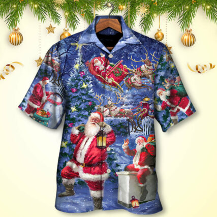 Christmas Santa Claus Chilling Happy Xmas Light Art Style - Hawaiian Shirt - Owl Ohh - Owl Ohh