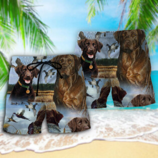 Hunting Chocolate Labrador Retriever Hunting Blue Sky - Beach Short - Owl Ohh - Owl Ohh