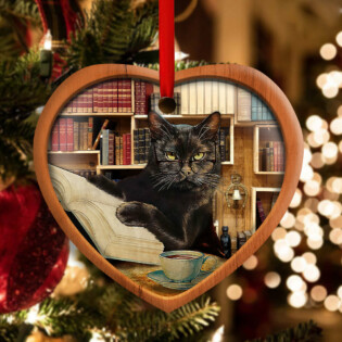 Christmas Black Cat Lover Book Library Xmas Light Decor Tree Hanging - Heart Ornament - Owl Ohh - Owl Ohh
