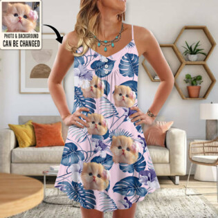 Cat You Want Tropical Style Custom Photo - V-neck Sleeveless Cami Dress - Personalized Photo Gifts - Owl Ohh