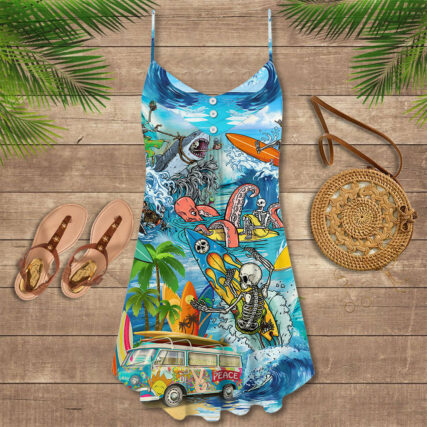 Hippie Live To Surf Skull Live - V-neck Sleeveless Cami Dress - Owl Ohh