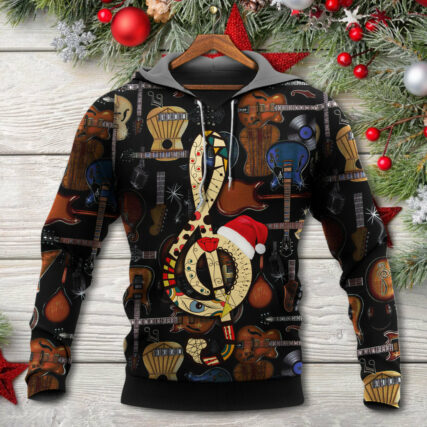 Christmas Guitar Happiness With Santa Hat - Hoodie - Owl Ohh - Owl Ohh