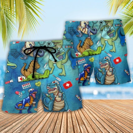 Dinosaur Sorry The Nice Nurse Is On Vacation - Beach Short - Owl Ohh - Owl Ohh