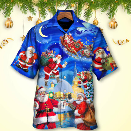 Christmas Santa Claus In The Town Magic Night Art Style - Hawaiian Shirt - Owl Ohh - Owl Ohh
