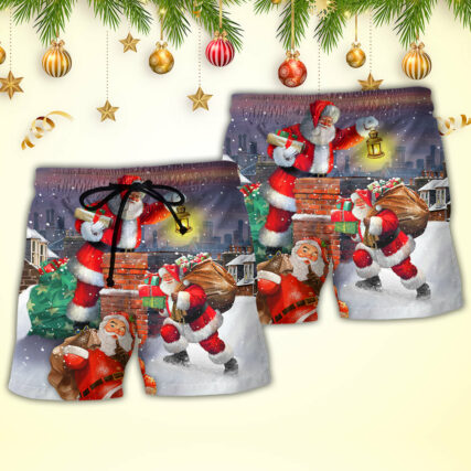 Christmas Having Fun With Santa Claus Gift For Xmas Art Style - Beach Short - Owl Ohh - Owl Ohh
