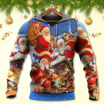 Christmas Up On Rooftop Santa Claus Art Style - Hoodie - Owl Ohh - Owl Ohh