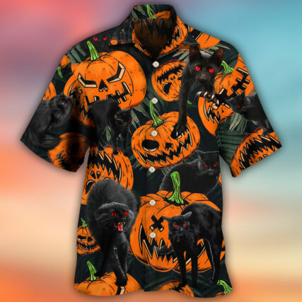Halloween Black Cat Pumpkin Scary Tropical - Hawaiian Shirt - Owl Ohh - Owl Ohh