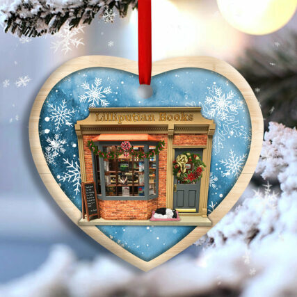 Bookstore Christmas Book And Snowflower - Heart Ornament - Owl Ohh - Owl Ohh