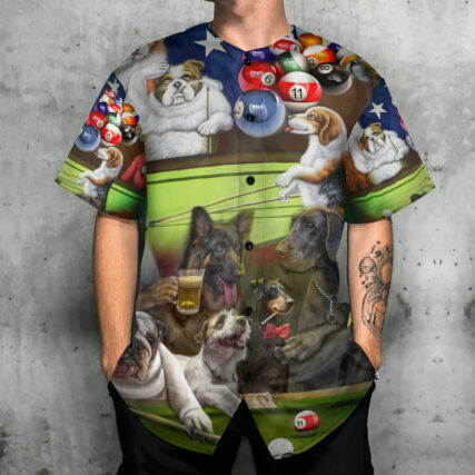 Billiard Independence Day Funny Dogs - Baseball Jersey - Owl Ohh - Owl Ohh