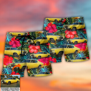 Car Chevelle Car Cool Tropical Flower Custom Photo - Beach Short - Owl Ohh - Owl Ohh