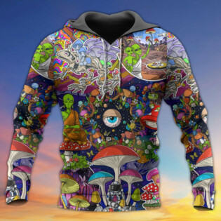 Hippie Mushroom Aliens Stay Hippie Colorful Art - Hoodie - Owl Ohh - Owl Ohh