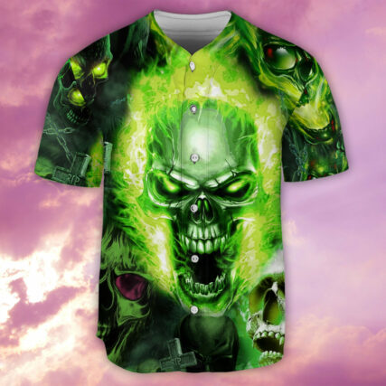 Skull Green Fear No Man - Baseball Jersey - Owl Ohh - Owl Ohh
