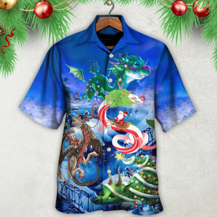 Christmas Santa Riding A Dragon - Hawaiian Shirt - Owl Ohh - Owl Ohh