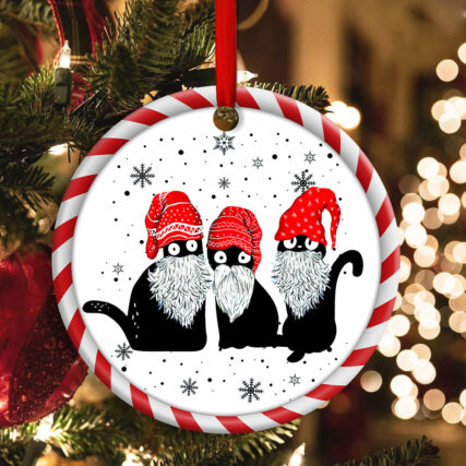 Christmas Cat Santa Hat Gromes - Circle Ornament - Owl Ohh - Owl Ohh