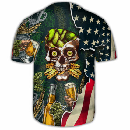 Skull Love Beer Life American Flag - Baseball Jersey - Owl Ohh - Owl Ohh