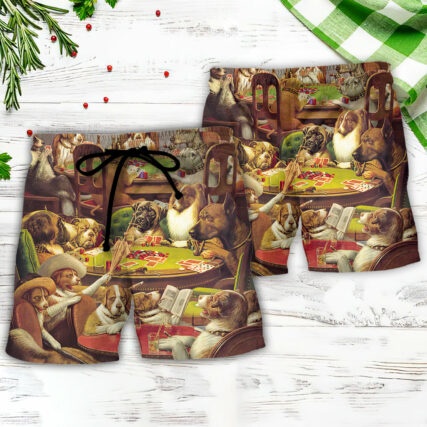 Gambling Dog Playing Poker - Beach Short - Owl Ohh - Owl Ohh