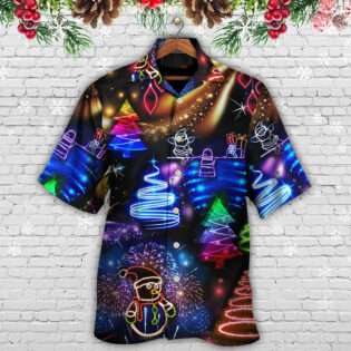 Christmas Neon Art Santa And Snowman - Hawaiian Shirt - Owl Ohh for men and women, kids - Owl Ohh