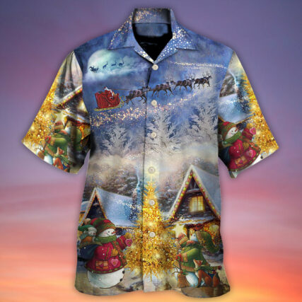 Christmas Santa Claus Reindeer Snowman Family In Love Gift Light Art Style - Hawaiian Shirt - Owl Ohh - Owl Ohh
